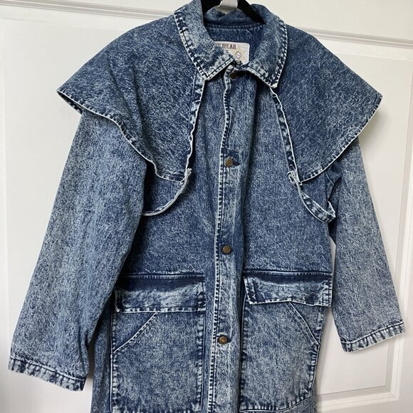 Vintage Wear of the West Duster Coat Denim Acid Wash Medium Made in USA Rodeo - Picture 2 of 16